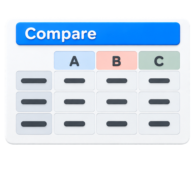 A neutral comparison table carrying the same company identifiers into consistent columns.