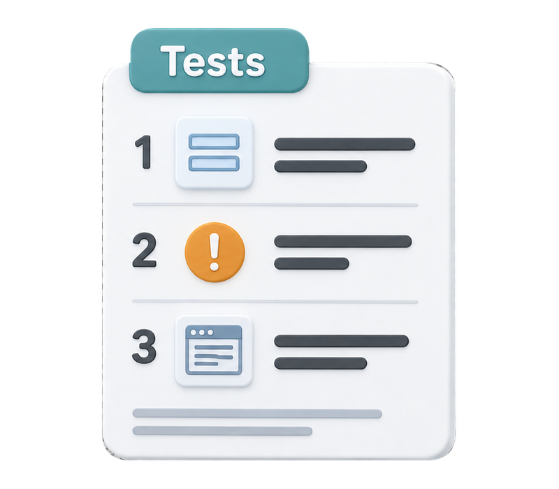 A teal-tabbed test report with separate field, validation and navigation findings.