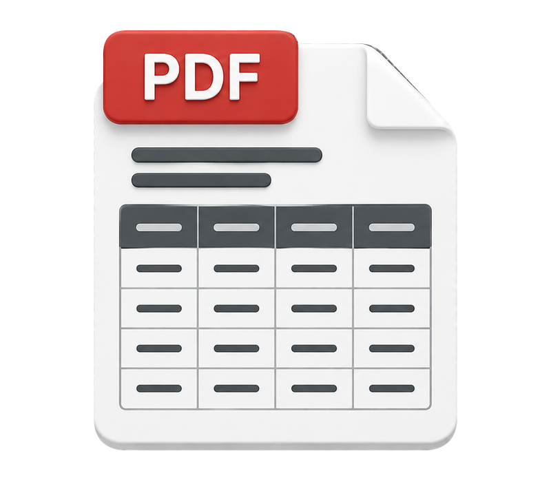White PDF document with a red tab and a printed four-column table.
